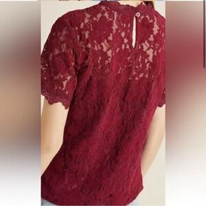 Anthropologie Blue Tassel Velvet Lace Top NWOT